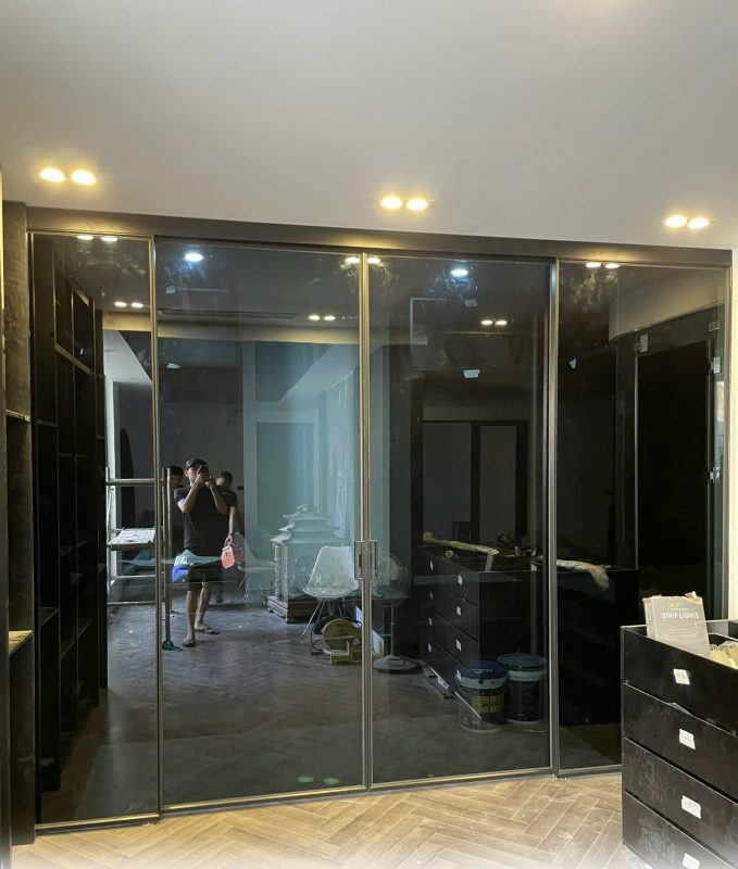 Cửa Lùa Slim Kính Màu Xanh Đen